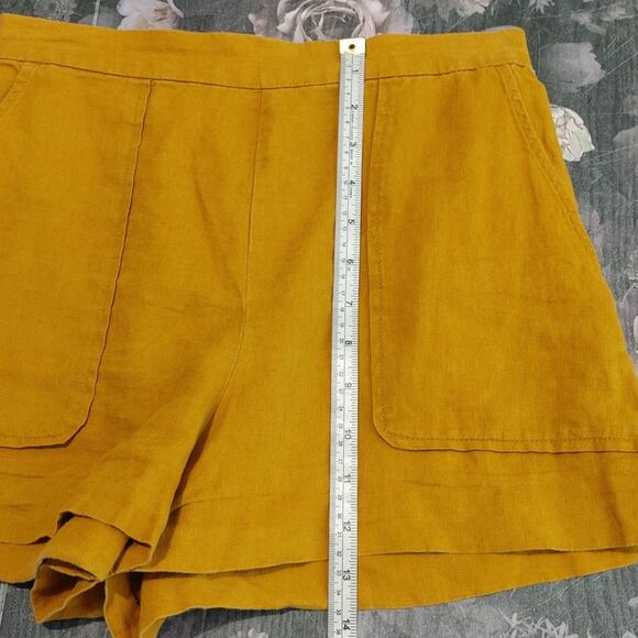 Aritzia Wilfred Linen Shorts Elastic Waist High Rise Lightweight Yellow Womens S - Picture 7 of 7